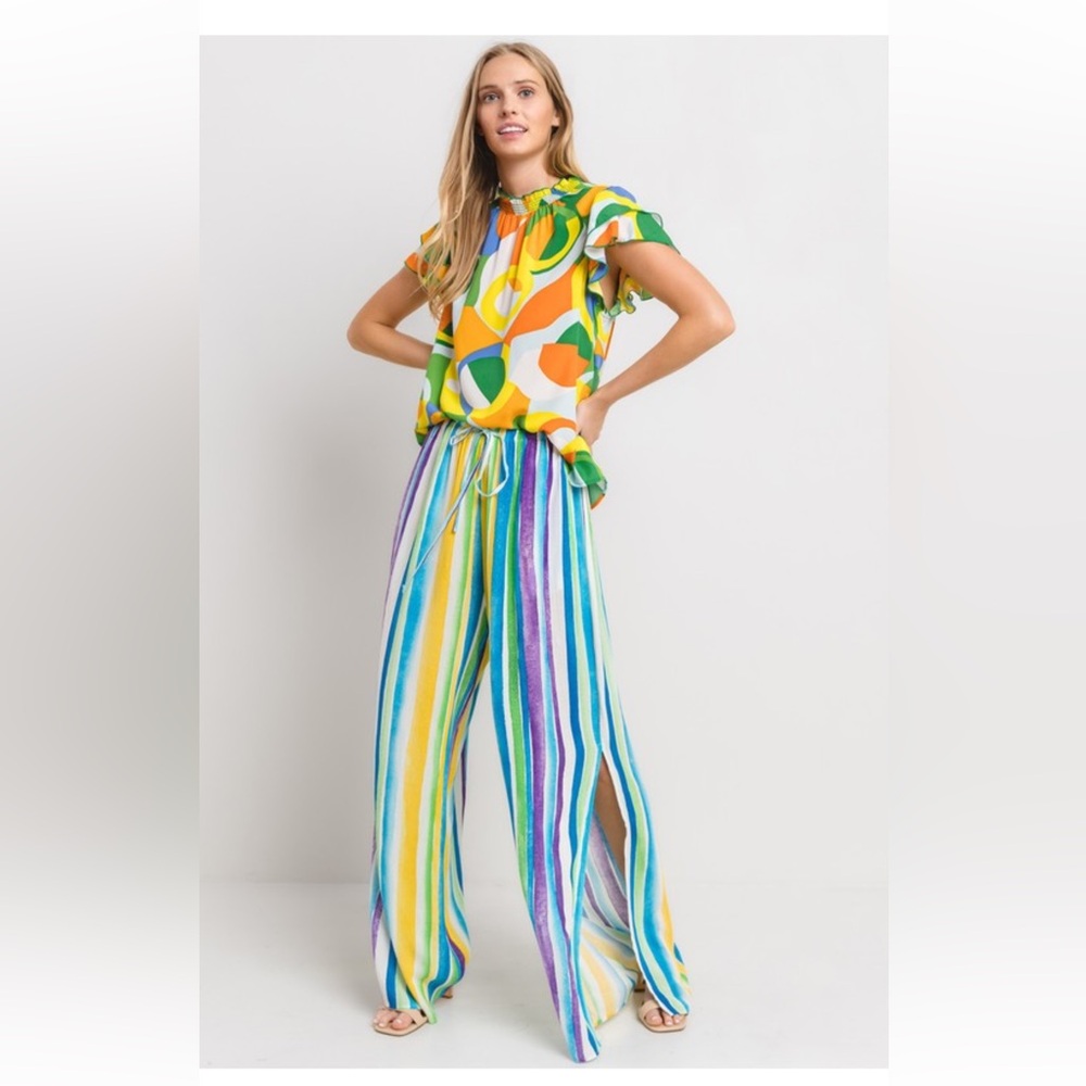 Multicolor Wide Leg Striped Pants